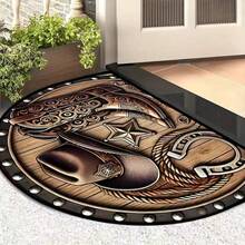 1pc Western Cowboy Half-Round Doormat, Doormat, Small Rug, Welcome Mat, Carpet, Floor Mat, Outdoor Doormat, Kitchen Rug, Home Decor, Front Door Mat, Area Small Rug, Outdoor Mat, Home Decor, Area Rug, Garden Rug, Washable Carpet - Multicolor - View 2