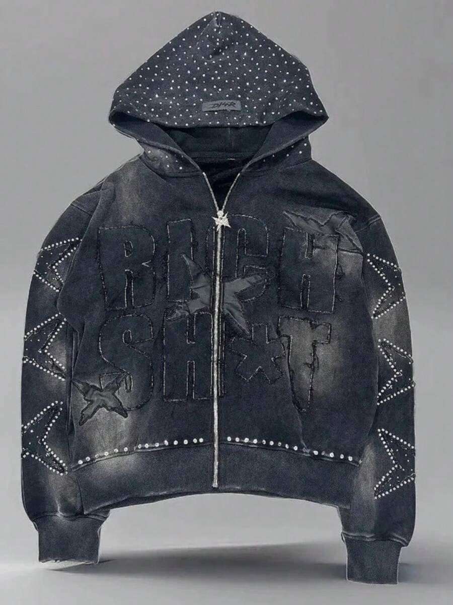 Y2K Street Graffiti Print Loose Casual Zip-Up Hooded Sweatshirt For Men And Women - YN-02 - 查看 1