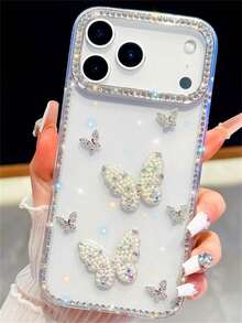Luxury Shiny Butterfly Rhinestone Phone Case Compatible With IPhone 17 Pro Max 16 15 Pro Max 13 14 Pro, Artistic Crystal Candy Color Women Phone Protective Cover - White - View 2