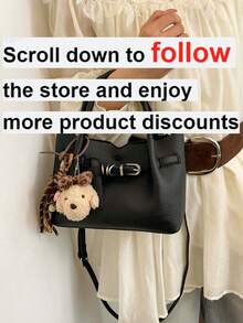 1pc Women's Solid Color Bucket Bag, Fashionable Retro PU Twist Lock Handbag With Cherry Pendant, Suitable For Commuting, Shopping, And Gift - Black - View 2