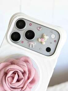 Protector de lente de cámara con diamantes brillantes, oso 3D lindo, strass y perlas, resistente a arañazos, base transparente, compatible con iPhone 17ProMax 17Pro, accesorio de cámara duradero y capa protectora clara, regalo del Día de la Madre - oso blanco - Ver 5