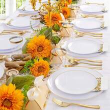 5/10/20/25/50pcs Premium Gold Rimmed Plastic Plates - Modern Minimalist Solid Color Gold Rim Round Plates, 7.5 Inch And 10.25 Inch Sizes, Suitable For Wedding Desserts, Appetizers, Parties, Banquets And Restaurants - White - View 8