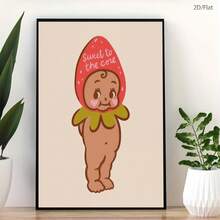 1pc Sweet To The Bone Strawberry Cupid Pie Canvas Print Poster, Modern Wall Art Decor Painting, Suitable For Cafe, Home, Bedroom, Living Room, Kitchen, Bathroom, Office, Home Decor, Decorative House, Bedroom Decor - Multicolor - View 1