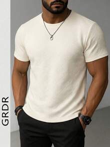 Áo thun nam tay ngắn cổ tròn dáng ôm GRDR Jacquard | Thiết kế tinh tế | Món đồ không thể thiếu cho mùa hè | Dễ phối đồ | Thể hiện phong cách của bạn - Màu be - Xem 4