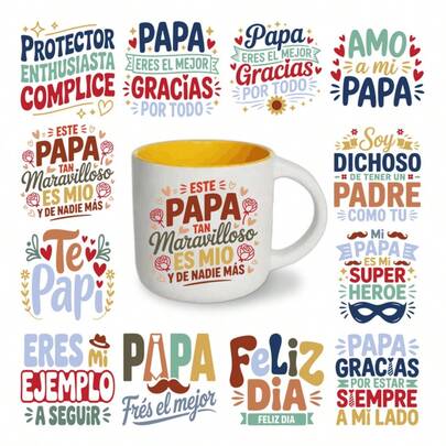 12 spanska UV-överföringsklistermärken med fars dag-tema - Lämpliga för hantverk, muggar, bärbara datorer och vattenflaskor, självhäftande plastdekaler, muggdekorationer, laptopklistermärken, festliga dekorationer, högtidsmönster, högkvalitativt tryck,