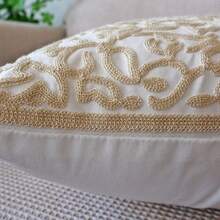 1 pièce Housse de coussin décorative en tissu de canevas avec motif géométrique brodé, pour canapé et décoration de la maison, sans insert de coussin - Beige - Voir 10