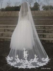 一件象牙色奢华长款柔软薄纱优雅新娘婚纱，配金属发梳和头纱 - 彩色 - 查看 6