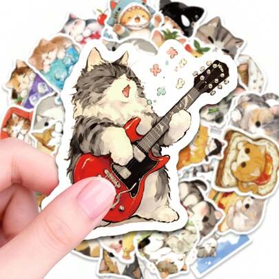 50PCS Kawaii Watercolor Cat Stickers Pack, Cute Chef & Musician Kitten Decals For Adults, Durable Waterproof Cat Stickers For Tumblers Phones Planners, Ideal For Cat Lovers Creative Journaling And DIY Crafts
