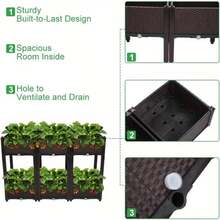 Square Elevated Vegetable Planter Box With Drainage System, Suitable For Various Weather Conditions, Can Raise Balcony Planter, Garden, Lawn, Flower Pot, Outdoor Railing Planter Box, Rectangular Planter Box, Creative Christmas Planter, Rectangular Garden Bed Set For Indoor/Outdoor Use - (Thickened) Single-unit Box - View 5
