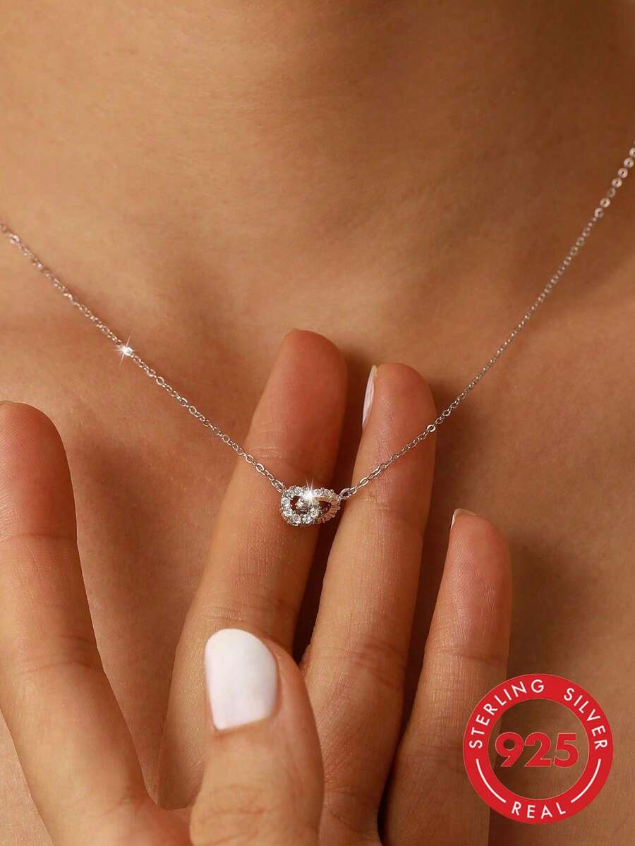 BALMORA 1 chiếc nhẫn lồng vào nhau bằng bạc Sterling S925 đính đá Cubic Zirconia, dây chuyền tinh tế, mặt dây chuyền thanh lịch làm quà tặng cho phụ nữ