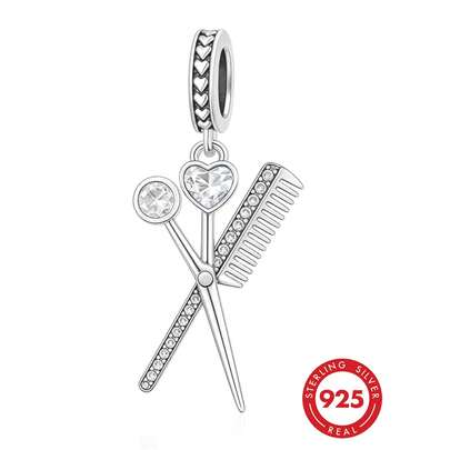 1 st sax- och kamhänge i 925 sterlingsilver, hjärtformat zirkoniahänge, unisex frisörsmycke present