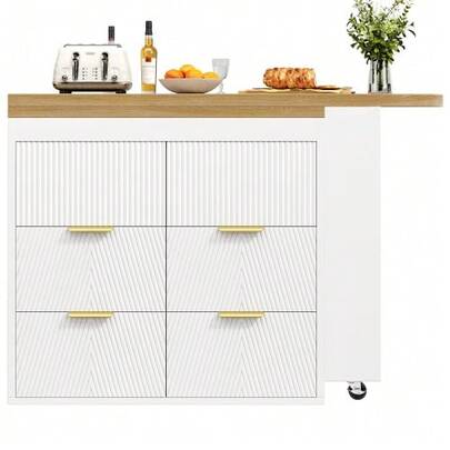 Bartisch Stehtisch Mit 6 Schubladen, Küchenbuffet Sideboard Mit Kippsicherung, Multifunktionaler Tisch 360° Drehbar Als Esstisch, Hausbar Oder Homeoffice-Schreibtisch Für Wohnzimmer, Küche, Restaurant