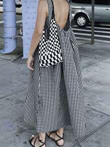 Đầm nữ kẻ caro thanh lịch, thích hợp cho kỳ nghỉ, bãi biển, mùa xuân/hè, kiểu dáng tối giản, đa năng, mang hơi hướng cổ điển và dự tiệc. - màu đen - Xem 1