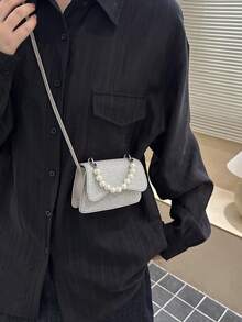 2026 New Mini Handbag, Colorful Square Bag, Pearl Handbag, Versatile Dual Handle Shoulder Bag For Women, Suitable For Outdoor, Home, Shopping, Lipstick Pouch, Coin Purse - Silver - View 5