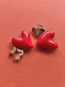 1pc/2pcs Elegant Heart-Shaped Geometric Pattern Button Set, Shirt Button Set, Clip-On Button Set, Fashionable Crystal Cufflink Set, Suitable For Tuxedo And Wedding Dress Decoration - Red - View 4