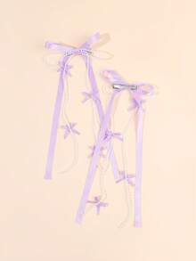 2 pièces Nœuds de cheveux violets avec chaîne de perles pour femmes. Pinces alligator élégantes pour mariage/vacances. Cadeau de fête des mères. Barrettes délicates pour épingles à cheveux quotidiennes. Accessoires de cheveux pour femmes, festivals, fêtes - Violet - Voir 4