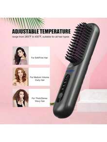 HYUNDAI 无线预热直发梳，温和护发，轻松打造百变直发造型，Type-C 充电，轻巧便携。 - 黑色 - 查看 2