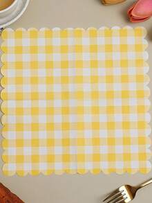 40pcs Disposable Lace Pattern Napkins, 9.84 Inch Square 3-Ply Table Napkins (40pcs), Yellow Plaid Tabletop Napkins, Suitable For Birthday Party, Summer Party, Wedding Party, Wedding Table Decor - Multicolor - View 3