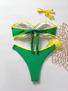 Bộ bikini 2 mảnh dành cho nữ, dây đeo điều chỉnh được, kiểu dáng thời trang và thanh lịch, thích hợp cho kỳ nghỉ hè ở bãi biển. - Màu xanh Bạc hà - Xem 3