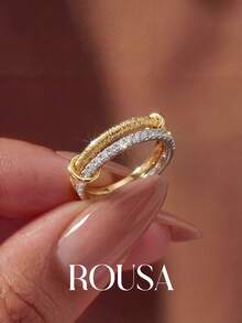 1 Stück 925 Sterling Silber glatter Dreifach-Reifen-Ring, geeignet für Frauen, elegante Kristall-Ohrringe, exquisiter Schmuck - Verschiedenfarbig - Übersicht 3