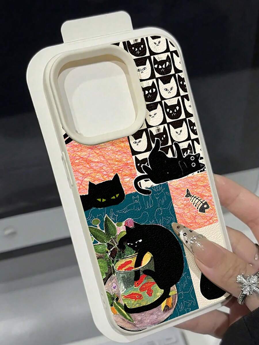1件装全新创意图案独特皮革纹理手绘小猫设计加厚防震保护手机壳，兼容苹果17 Pro Max/Air、16、11/12/13/14 Plus/XR/7/8 Plus/15 Pro Max，以及三星Galaxy A12/A13/A53/A71/A23/S21/S22 Plus/S20 FE/S21 Ultra/S23/S24/S25 - 白色 - 查看 1