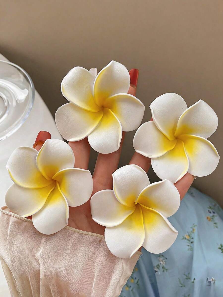 4pcs Women's Flower-Shaped Plumeria Lightweight Plastic Hair Clips Fashion Versatile Fairy Cute Elegant Temperament High-End Side Clip Hair Claw Hair Accessories Suitable For Daily Outings Casual Parties Commuting Vacations Hair Styling Updos Face Washing Makeup Matching Clothes Use Jewelry Headwear Accessories Claw Clip,Summer,Holiday,Travel,Festival,Birthday - Multicolor - View 1