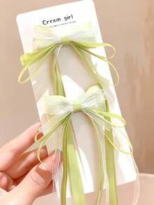 2pcs/Set Pink Bow Hair Clips With Long Tassel, Sweet Girl Hair Accessories - Multicolor - View 2
