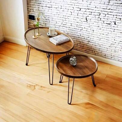 Conjunto 2 Mesas de Centro Pés em Metal Antiderrapante Para Sala de estar Quarto Varanda