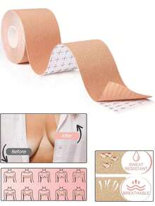 1 Roll Boob Tape Lift & Firm Your Breasts With Body Tape & Petal Backless Nipple Cover Set - Breathable Breast Lift Tape For A-E Cup Large Breasts! - 多色的 - 查看 8