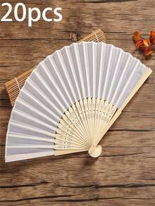 20/10/5/2 piezas y 1 pieza Abanicos de mano de seda para bodas y fiestas, abanicos plegables de mano de novia, abanicos plegables de bambú, adecuados para despedida de soltera, regalos para damas de honor, decoración de fiestas - Blanco - Ver 14