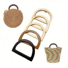 2pcs D-Shaped Wooden Wallet Handle, Durable Bag Grip Accessory Suitable For DIY Woven Straw Beach Bags And Handbags - Multicolor - View 11