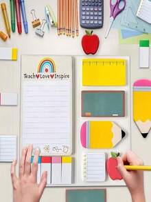 1 Set Teacher's Day Gift Sticky Note Set,Colorful, Self-Adhesive Pads With Educational Design, Suitable Back To School For Teachers Gift- Includes Notebook, Planner, Pencil, Etc. - School Office Supplies, Teacher Gifts,Back To School Season, Back To School Season, Graduation Season, Back To School Gifts, Graduation Gifts - 彩色 - 查看 3
