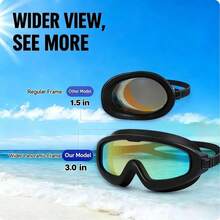 Hasbro 1 pieza Gafas de natación de marco grande unisex para adultos, con recubrimiento antivaho, resistente al agua y protección UV, con acabado electrolítico, con tapón para los oídos incorporado y correa ajustable - Adecuado para piscina, playa y entrenamiento de natación - Estilos aleatorios - Ver 4