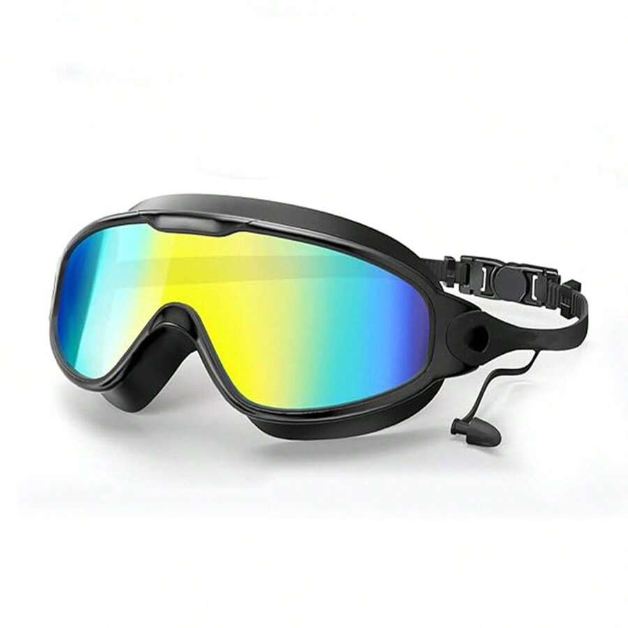 Hasbro 1 pieza Gafas de natación de marco grande unisex para adultos, con recubrimiento antivaho, resistente al agua y protección UV, con acabado electrolítico, con tapón para los oídos incorporado y correa ajustable - Adecuado para piscina, playa y entrenamiento de natación