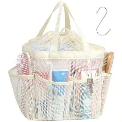 EILM Mesh Shower Caddy Pable With Dst Upgrade Deeper 7 Pocke Dorm Ro Esls For Guys Girls With S Hook Shower Bag Basket Tote For College Camping Gym Bathro Butter Wh