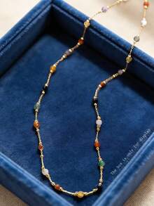 1pc Asymmetrical Multicolor Beaded Stainless Steel Necklace, Suitable For Men's Daily Wear, Work, Party, Music Festival, Great Gift For Loved Ones - Yellow Gold - View 9