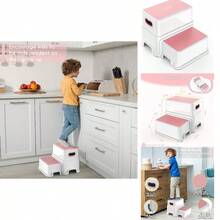 2 Step Stool Anti-Slip Sturdy Toddler Two Step Stool Toilet Potty Training, Bathroom, Kitchen (Pink) - PINK - View 8