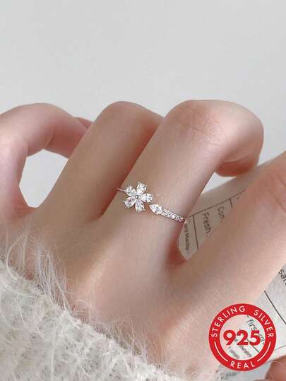 BALMORA 1pc S925 Sterling Silver Elegant Snowflake Teardrop Zirconia Adjustable Ring, Suitable For Women To Wear On Holidays, Weddings, Beaches, Great Gift For Her