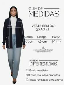 Cardigan casaco inverno feminino tranças blusa de frio elegante tricot - Azul Marinho - Visão 5
