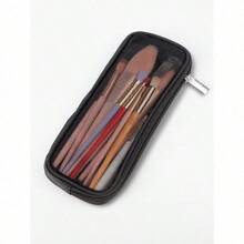 RANCAI 1pc Mesh Makeup Brush Bag Case Travel Makeup Tool Holder Organizer Small Cosmetic Pouch Travel Toiletry Bag Pencil Case Makeup Artist Storage Bag,Giveaways - Black - 查看 1