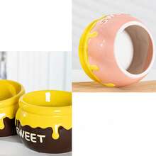 475毫升蜂蜜罐造型陶瓷猫狗碗，高脚斜颈设计，大容量釉面蜂蜜罐宠物碗 - 475ml - 查看 4