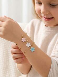 3pcs/Set Cute & Fashionable Flower Beaded Bracelet, Suitable For Children, Girls, Friends, Summer Beach, Party, Daily Wear - Multicolor - View 5