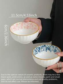 2个陶瓷花叶图案碗，适用于盛放甜点、小吃、糖果和餐点，厨房餐具 - 彩色 - 查看 5