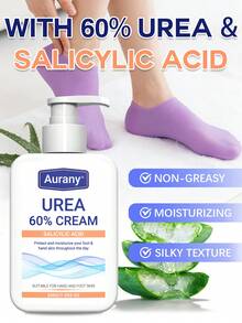 AURANY 60%高濃度尿素足部護理霜，強效去除繭皮與修復龜裂腳跟霜，適用於乾燥粗糙肌膚，深層滋潤足部、腳跟、手部與手肘護理霜，附1雙矽膠足襪，200ml - 無味 - 查看 3