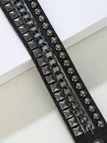 1 chiếc vòng tay phong cách Punk-Chic cá tính, vòng tay da PU dạng dây xích dành cho nữ, phụ kiện dự tiệc. - Vòng đeo tay - Xem 4