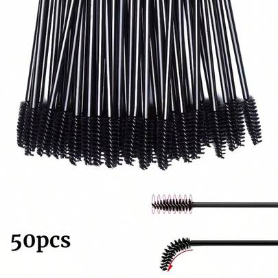50pcs Adjustable Eyelash Brush Eyelash Comb Fragrance-Free Makeup Brush Set, Suitable For Eyelash Extension And Eyebrow, Spiral Brush Head Design Eyelash Extension Tool Set