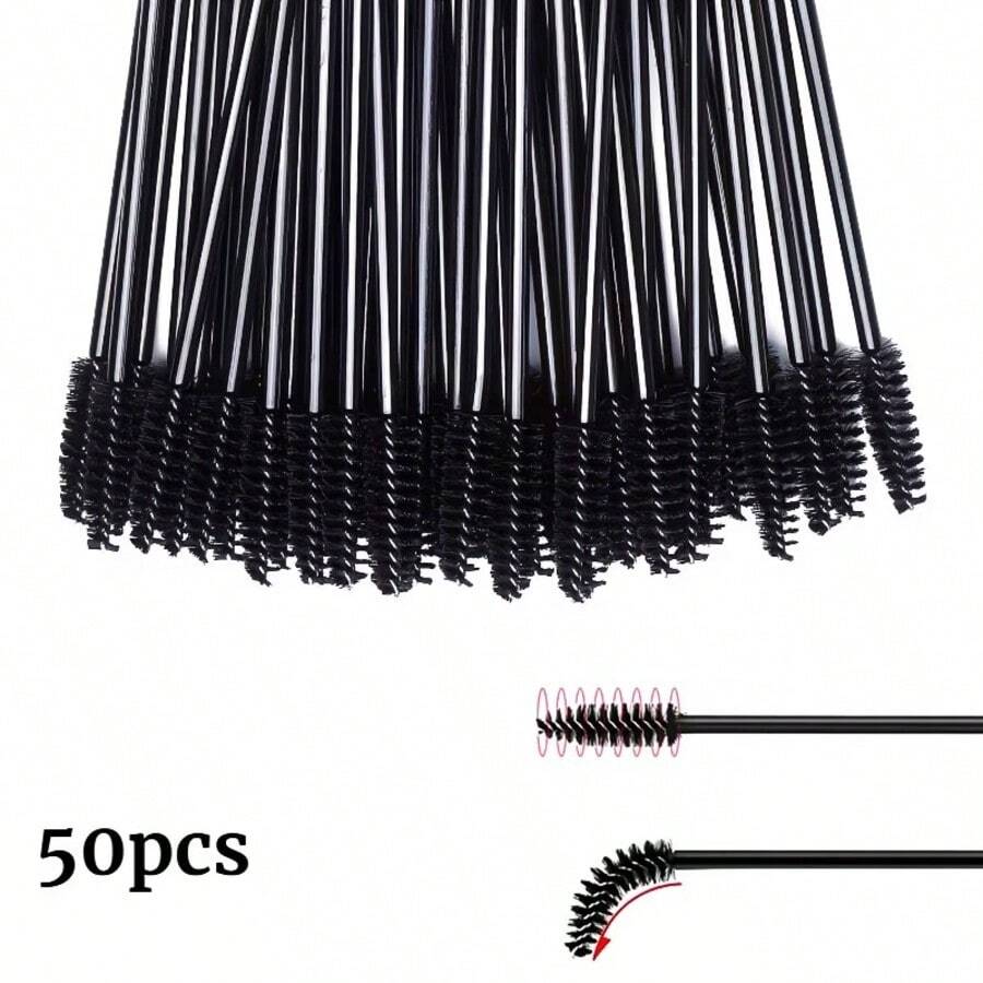 50Pcs Adjustable Eyelash Brushes Mascara Wands Unscented Makeup Brush Set For Eyelash Extensions & Eyebrow, Spiral Wand Design Lash Extension Kit - 50pc - View 1
