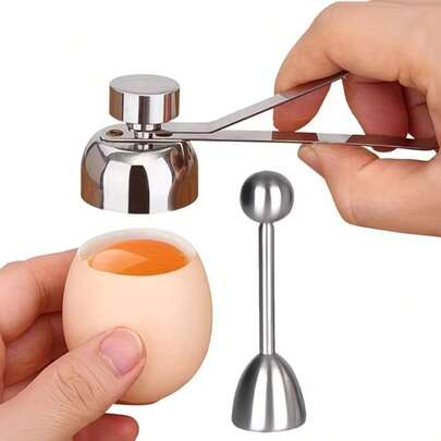 1/2pcs Of Creative 304 Stainless Steel Egg Shell Opener, Sliver Egg Operer And Egg Cup - Eggshell Separator, Eggshell Removal Tool, Hard And Soft Egg Separator, Manual Spring-Loaded Egg Opener, Glutinous Rice Egg Making Kitchen Gadget