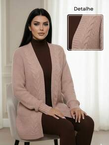 Cardigan Coat Winter Women Braids Blouse Elegant Knitted - 米色 - 查看 3