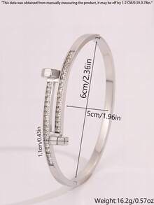 1/5 piezas Brazalete de mujer de acero inoxidable chapado en oro, brazalete apilable clásico con incrustaciones de rhinestone, joyería resistente a la oxidación y al agua - Plateado - Ver 7